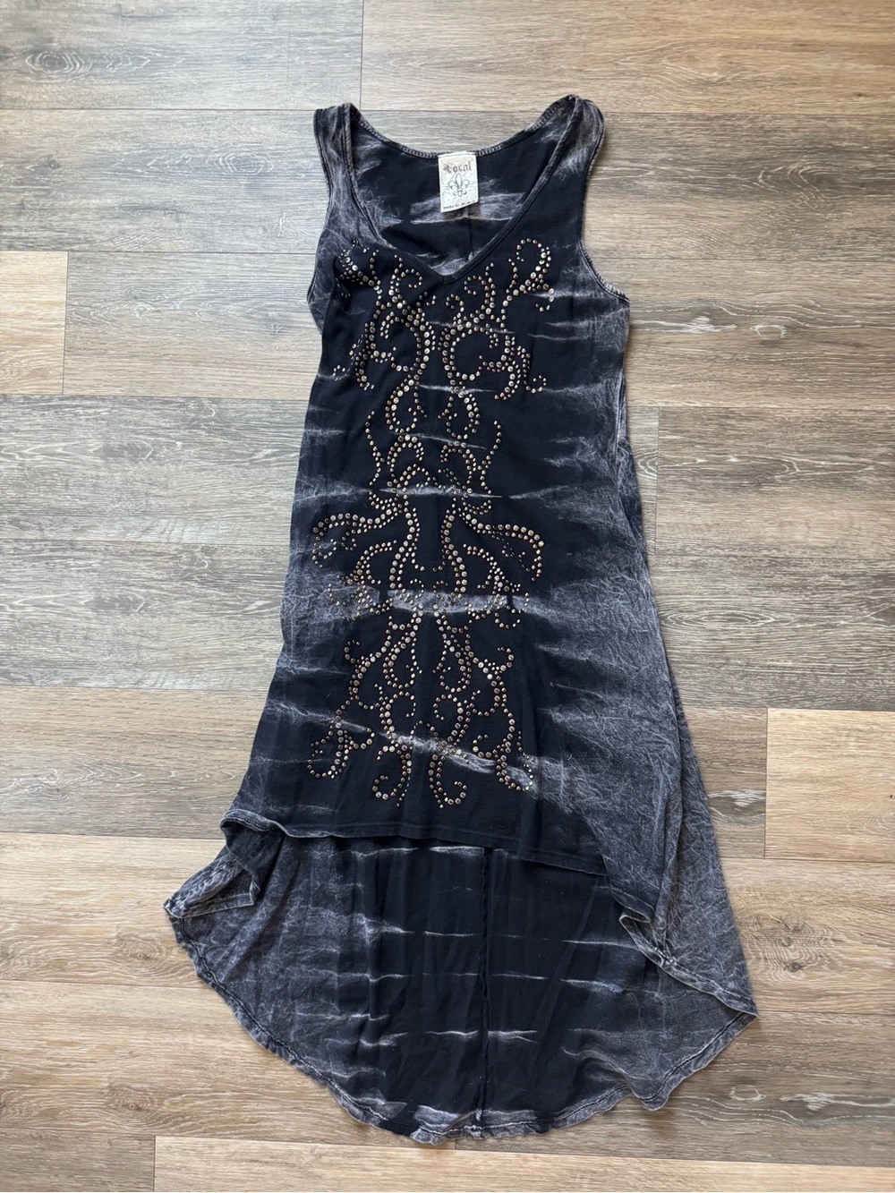 Vocal Black Stud-Embellished High-Low Dress sz M